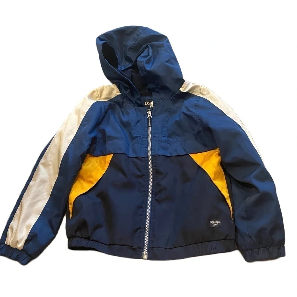 Oshkosh B’gosh Blue Hooded Full Zip Jacket Kids Blue Yellow Medium 5-6